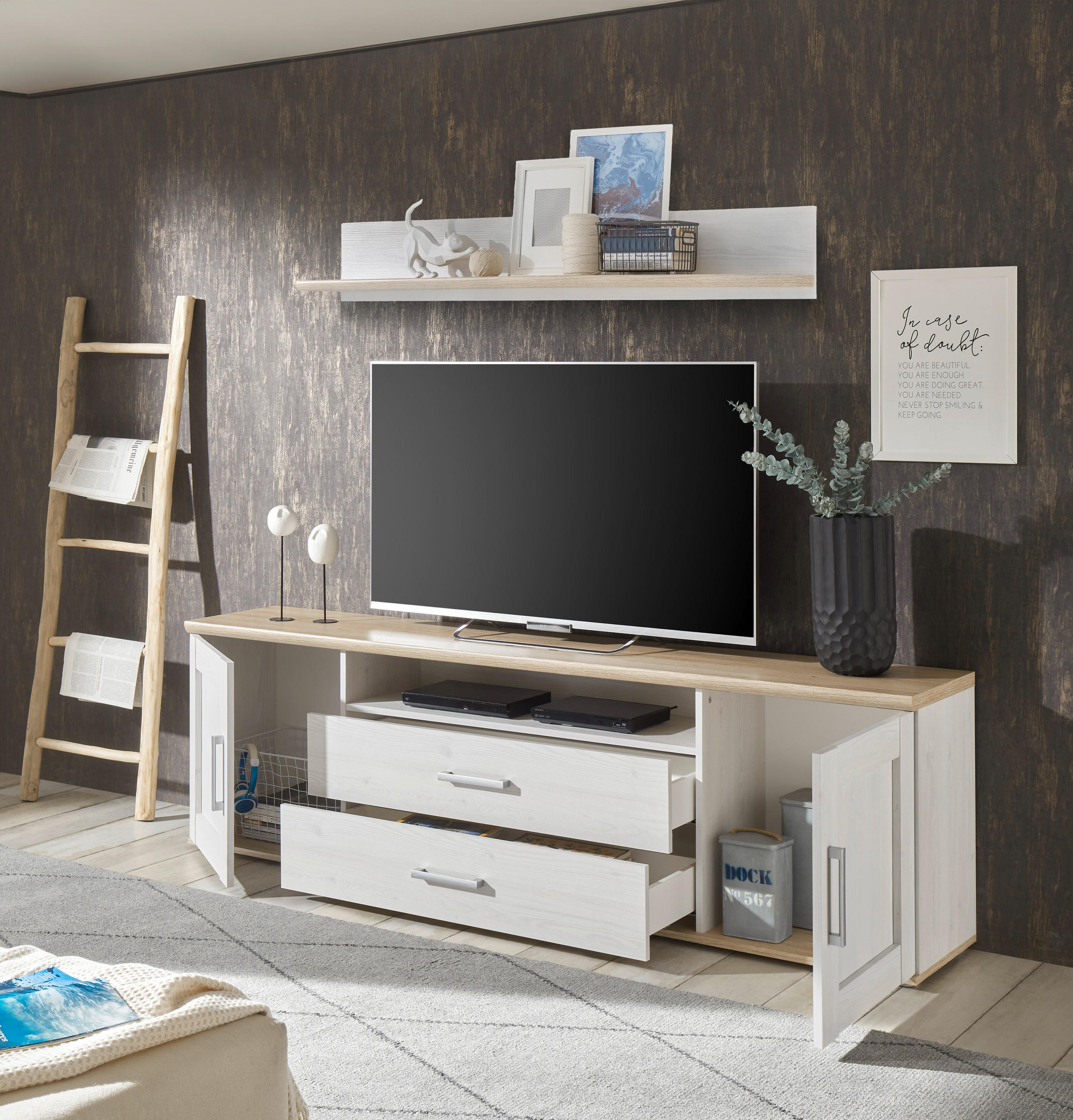 Thumbnail - Mid.you Wohnwand, Eiche San Remo, Kunststoff, 2-teilig, 2 Schubladen, 200x60x38 cm, Made in EU, Beimöbel erhältlich, Woh...