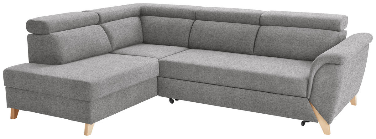 ECKSOFA Hellgrau Chenille  - Hellgrau/Naturfarben, KONVENTIONELL, Holz/Textil (200/265cm) - Stylife