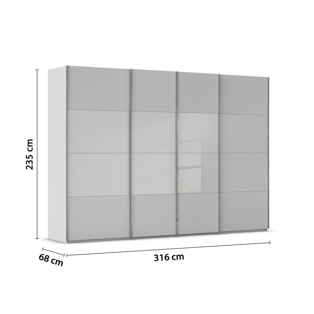 SCHWEBETÜRENSCHRANK 316/235/68 cm 4-türig Seidengrau  - Chromfarben/Seidengrau, KONVENTIONELL, Glas/Holzwerkstoff (316/235/68cm) - Novel