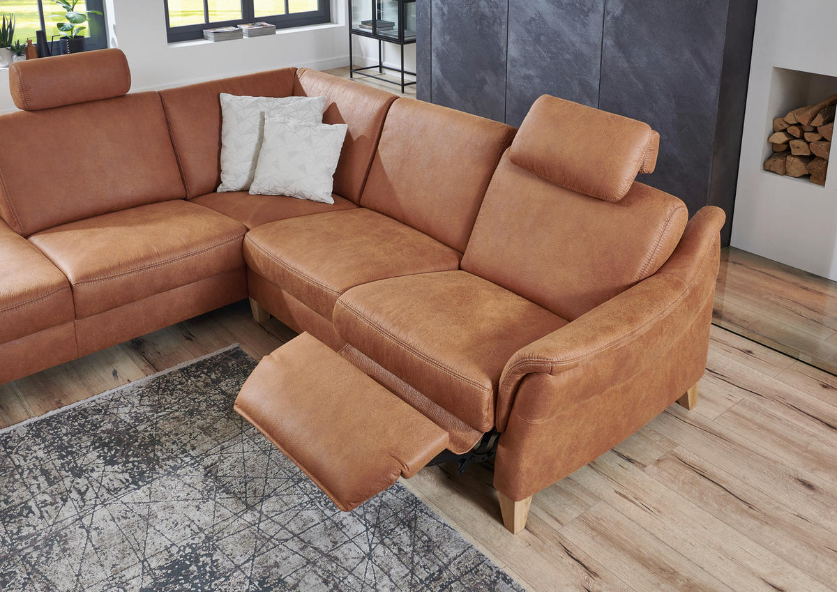 ECKSOFA in Flachgewebe Braun  225/255 cm  - Wildeiche/Braun, Natur, Holz/Textil (225/255cm) - Voleo