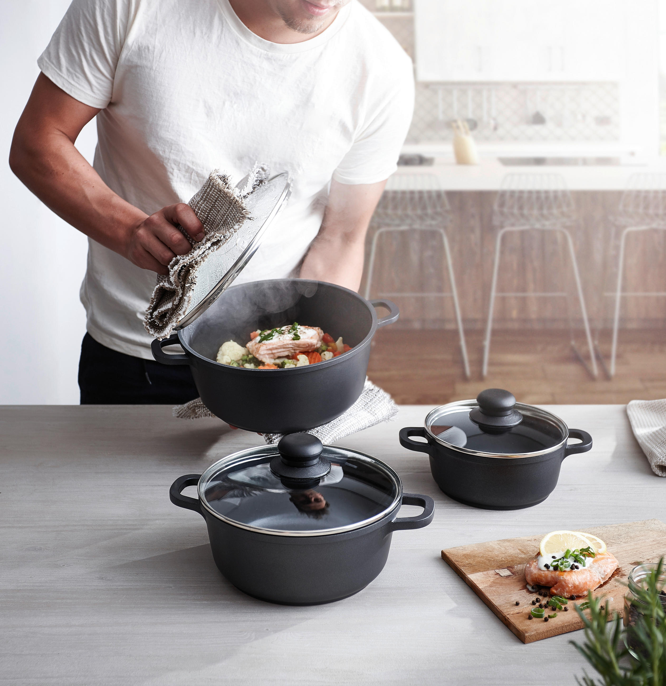 SET DE OALE 3 piese  - străveziu/culoare inox, Konventionell, plastic/sticlă - Homeware Profession.
