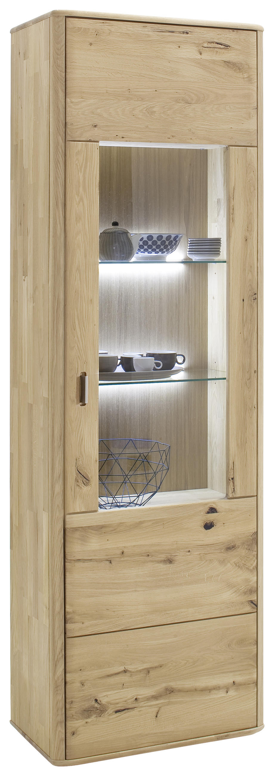 VITRINE  in massiv Balkeneiche Eichefarben - Eichefarben/Silberfarben, Design, Glas/Holz (66/208/38cm) - Livetastic