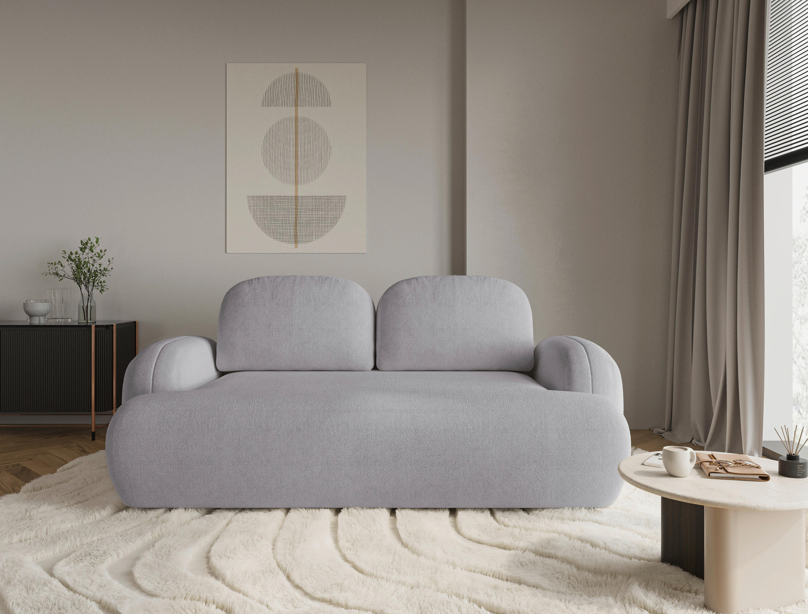 2-SITZER-SOFA Sevilla Plus in Bouclé Hellgrau  - Hellgrau/Schwarz, Design, Kunststoff/Textil (210/92/110cm) - MID.YOU