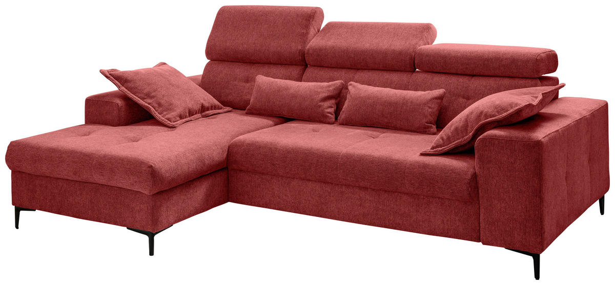 ECKSOFA Chenille Rot  - Rot/Schwarz, Basics, Textil/Metall (186/270cm) - Livetastic