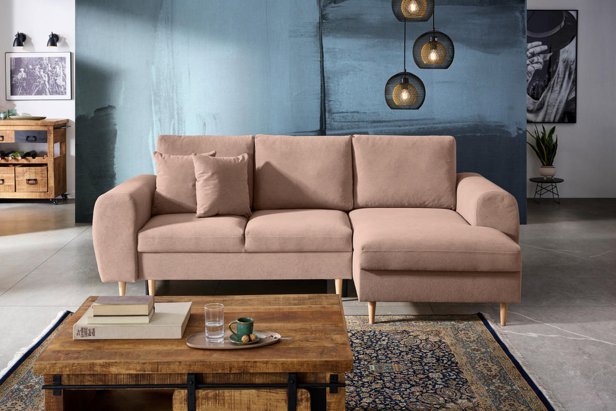 ECKSOFA Altrosa Webstoff  - Altrosa/Naturfarben, KONVENTIONELL, Holz/Textil (250/145cm) - Carryhome