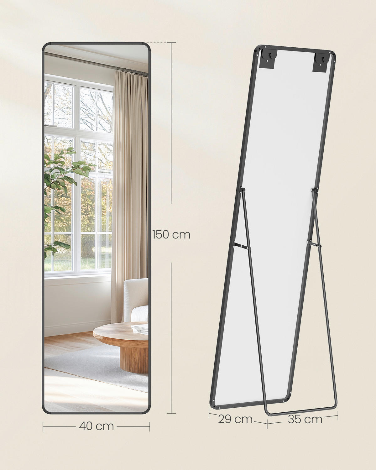 STANDSPIEGEL 40/150/29 cm  - Schwarz, Trend, Glas/Metall (40/150/29cm) - Boxxx