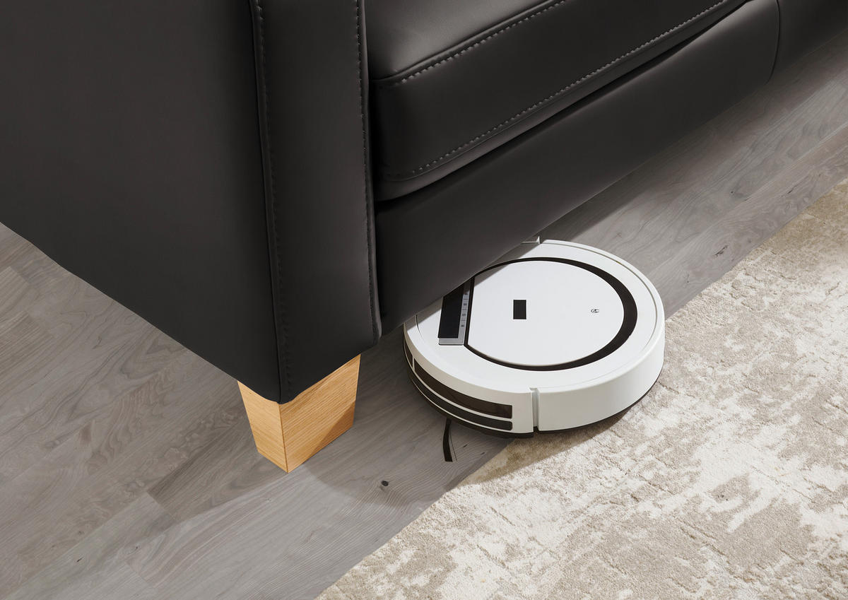 ECKSOFA in Echtleder Dunkelgrau  - Eiche Bianco/Dunkelgrau, Konventionell, Leder/Holz (257/235cm) - Valdera