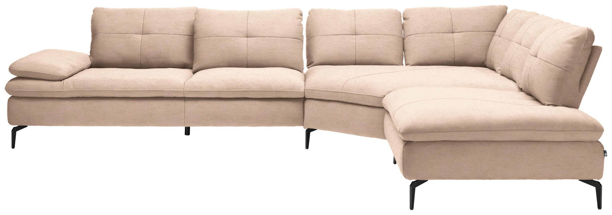 ECKSOFA in Flachgewebe Hellbraun  - Hellbraun/Schwarz, Design, Textil/Metall (344/271cm) - Chilliano