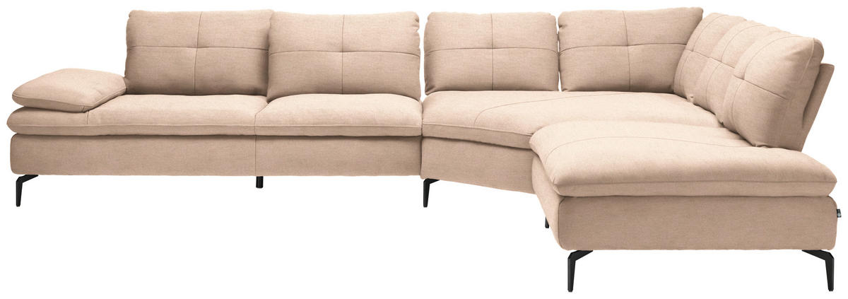 ECKSOFA in Flachgewebe Hellbraun  - Hellbraun/Schwarz, Design, Textil/Metall (344/271cm) - Chilliano