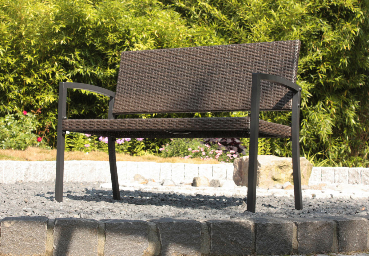 2-SITZER-BANK  Aluminium  - Schwarz/Braun, Basics, Kunststoff/Metall (116/60/87cm) - Gardenson