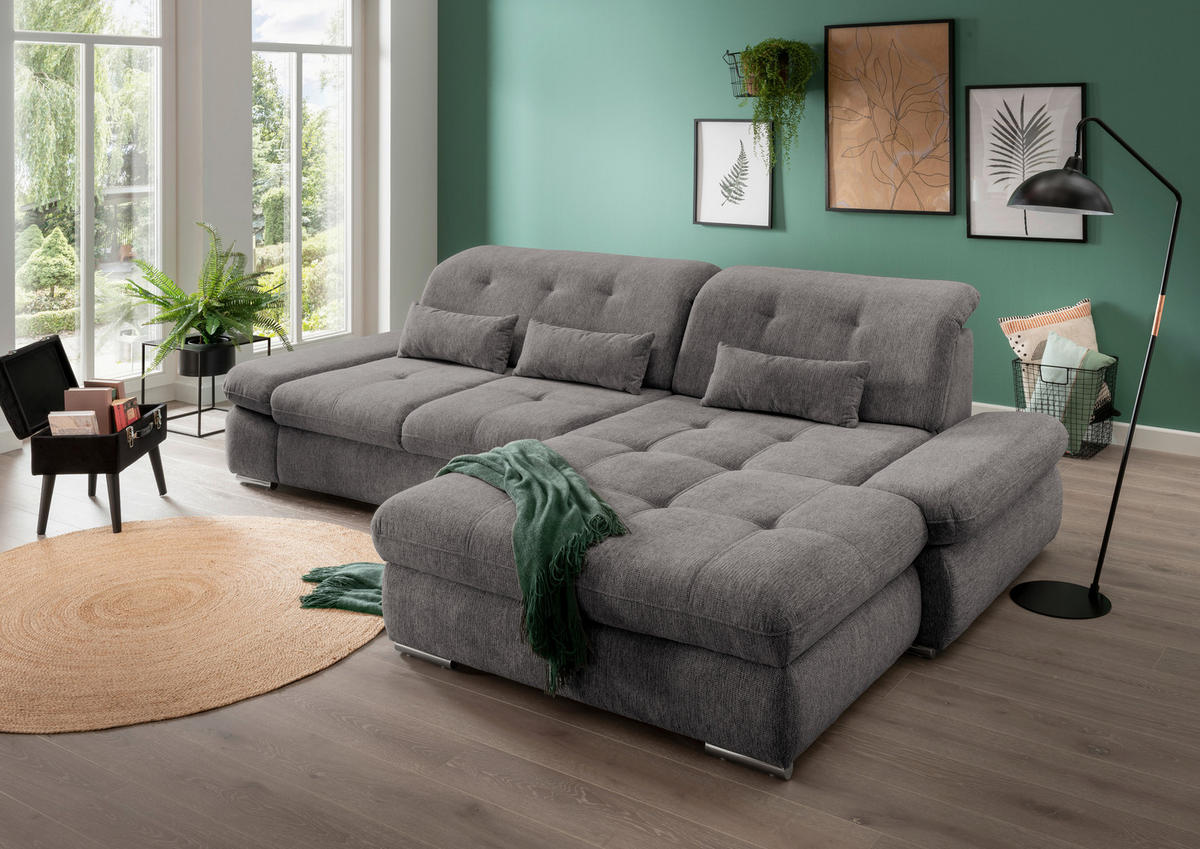 ECKSOFA in Chenille Graubraun  - Chromfarben/Graubraun, Design, Textil/Metall (300/196cm) - Livetastic