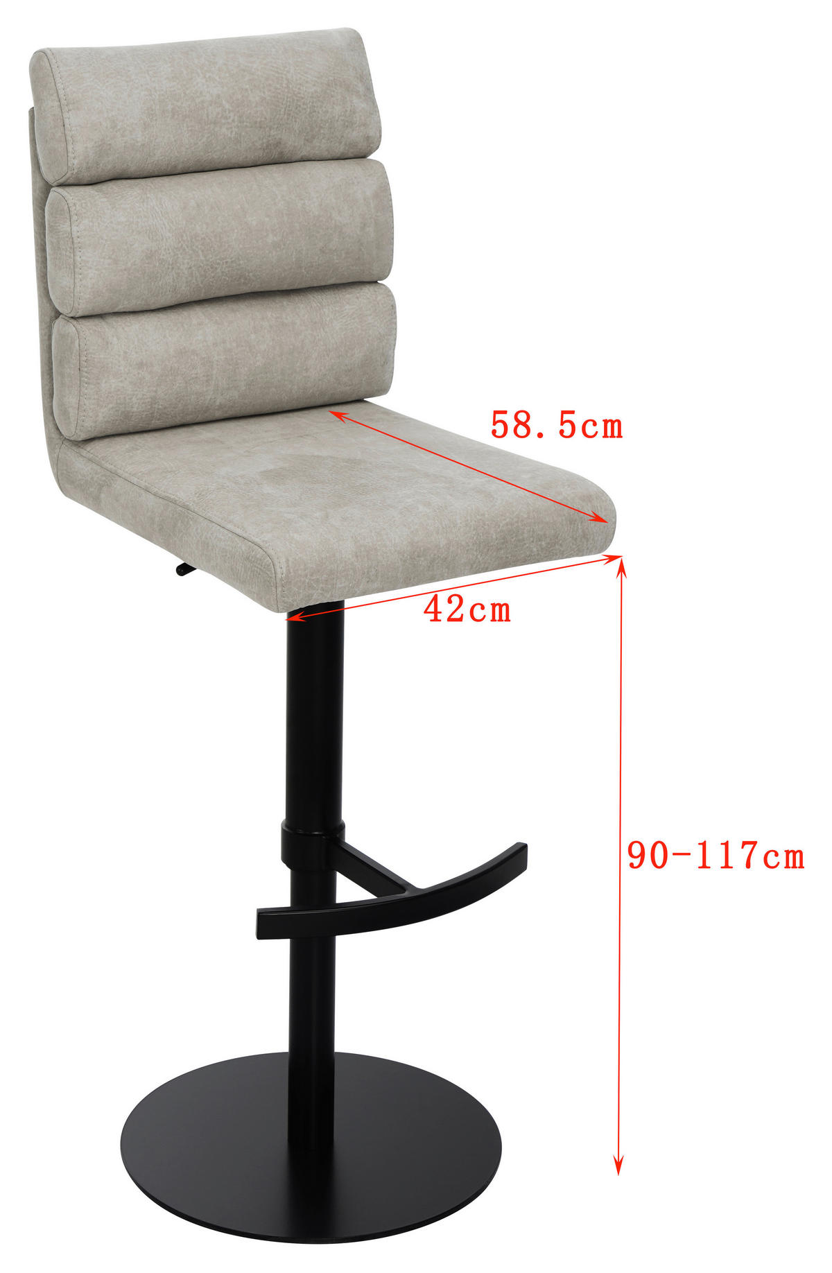 BARHOCKER Webstoff Sandfarben Eisen Stoffauswahl, Sitzfläche 360° drehbar  - Sandfarben/Schwarz, Design, Textil/Metall (42/90-117/58,5cm) - Novel