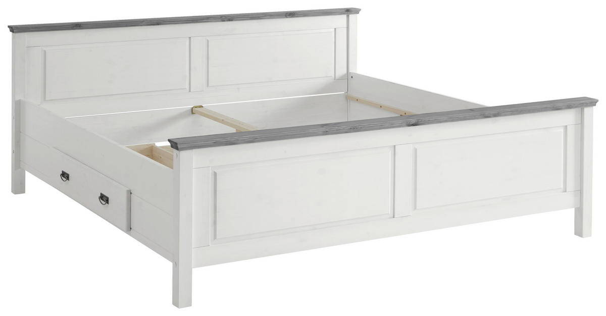BETT 200/200 cm  in Grau, Weiß  - Weiß/Grau, ROMANTIK / LANDHAUS, Holz (200/200cm) - Boxxx