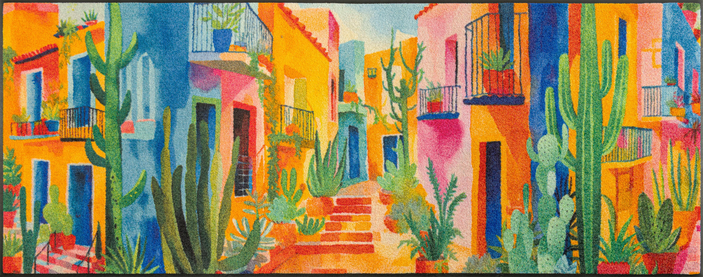 FLACHWEBETEPPICH 75/190 cm Casas de Colores Blau  - Blau, Trend, Kunststoff/Textil (75/190cm) - wash+dry