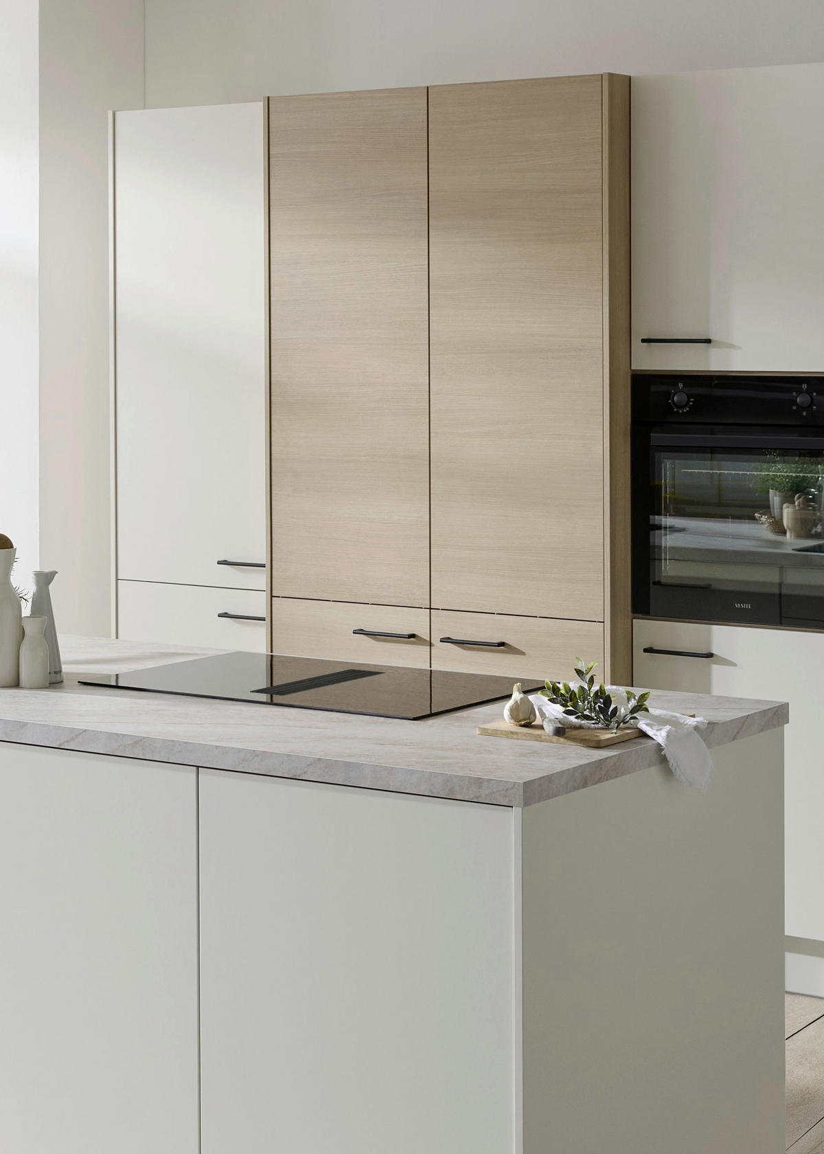 KÜCHENBLOCK VE120 226,4 cm  in Weiß, Eichefarben  - Eichefarben/Beige, Basics, Holzwerkstoff/Metall (226,4cm) - Venda