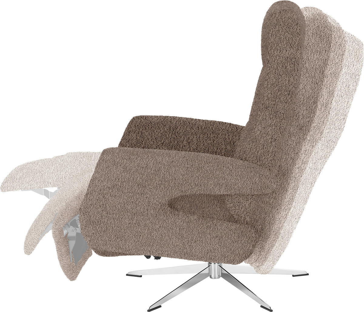 RELAXSESSEL Teddystoff Relaxfunktion, Fußteilverstellung    - Chromfarben/Hellbraun, Design, Textil/Metall (75/106/89cm) - Welnova
