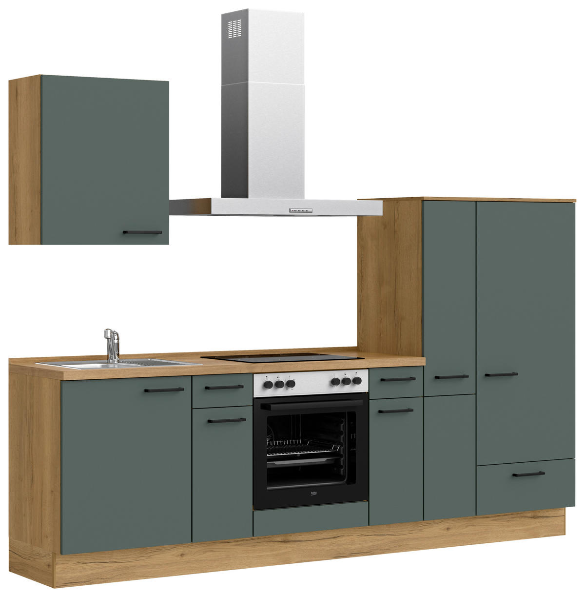 KÜCHENBLOCK 270 cm   in Eichefarben, Dunkelgrün  - Dunkelgrün/Eichefarben, MODERN, Holzwerkstoff/Metall (270cm) - Nobilia