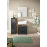 BADEZIMMER 3-teilig  in 90 cm  - Eiche dunkel/Schwarz, Basics, Holzwerkstoff/Kunststoff (90cm) - MID.YOU