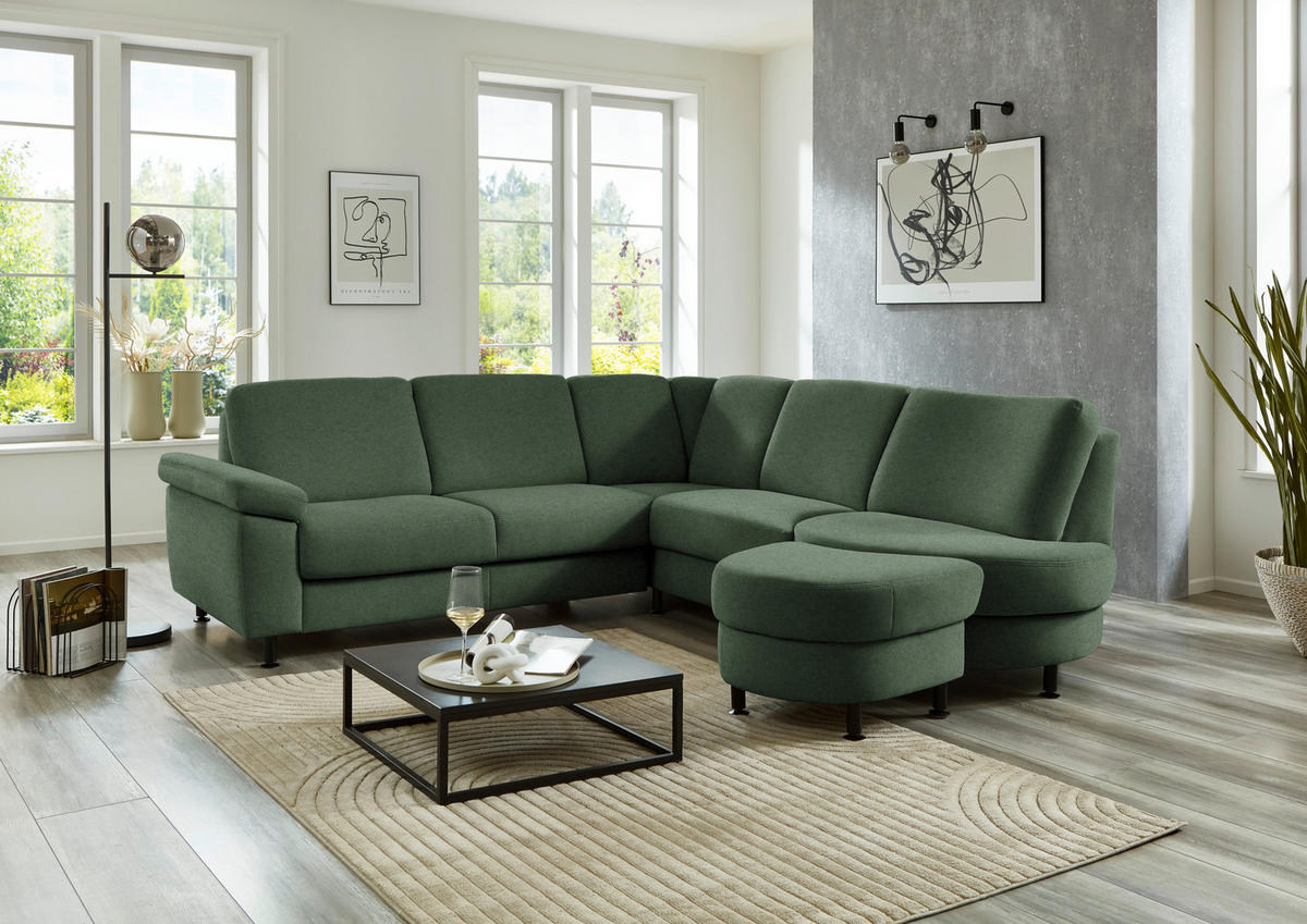 ECKSOFA  in Flachgewebe Waldgrün  248/252 cm  - Waldgrün/Schwarz, KONVENTIONELL, Textil/Metall (248/252cm) - Beldomo Comfort