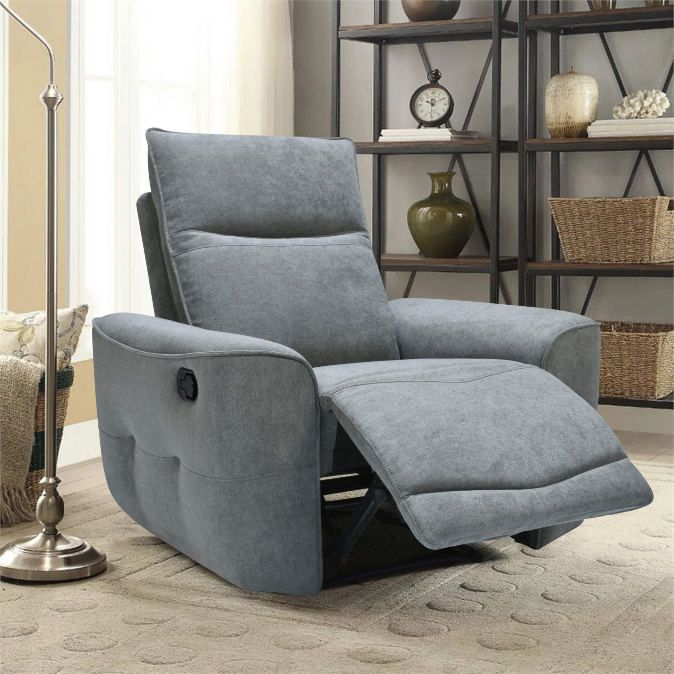 RELAXSESSEL Webstoff Relaxfunktion, Rücken echt    - Schwarz/Grau, KONVENTIONELL, Textil/Metall (100/99/96cm) - Celina Home