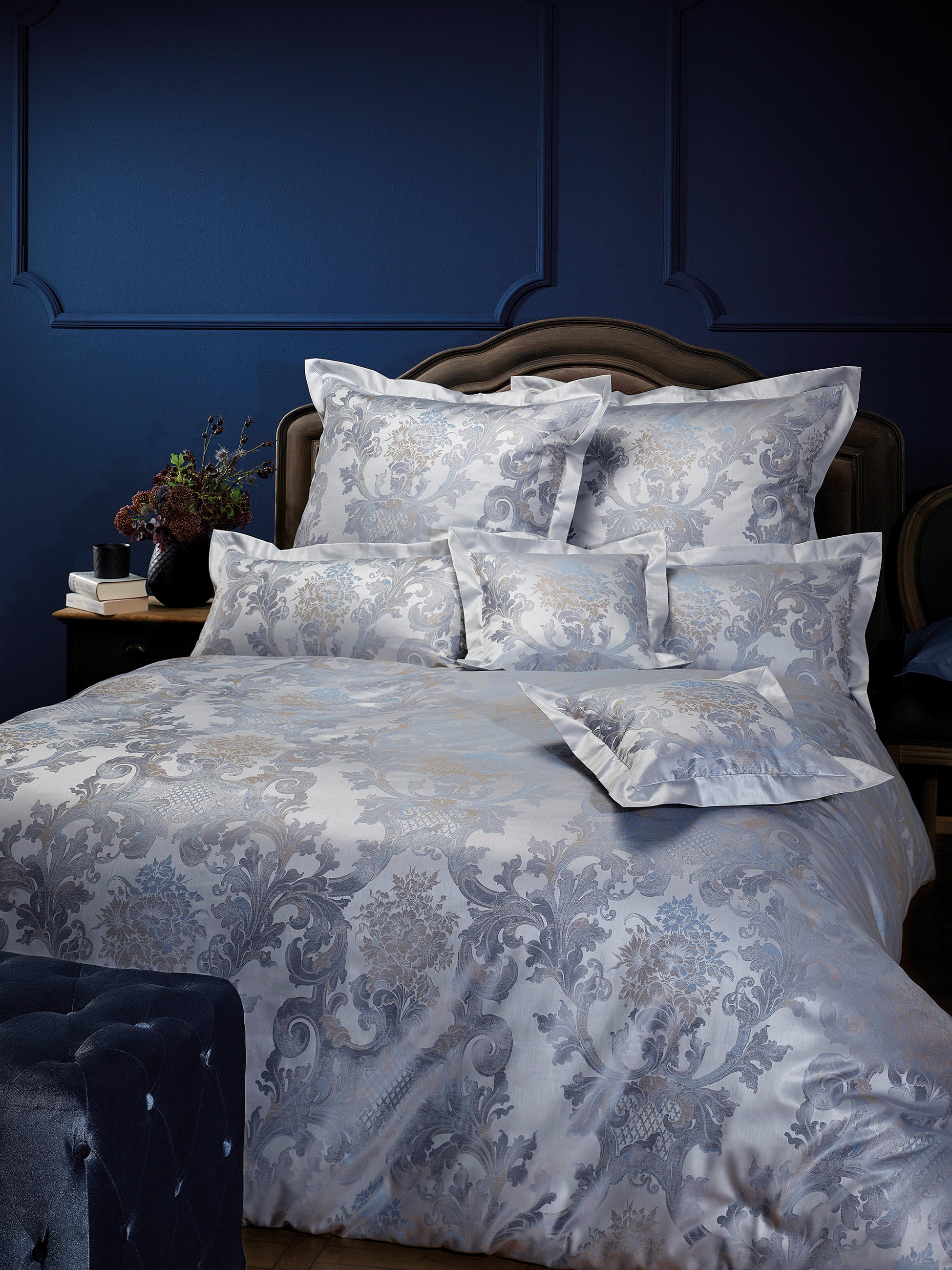 OBOJSTRANNÁ POSTEĽNÁ BIELIZEŇ, damask, modrá, strieborná, 140/200 cm - modrá/strieborná, Lifestyle, textil (140/200cm) - Curt Bauer