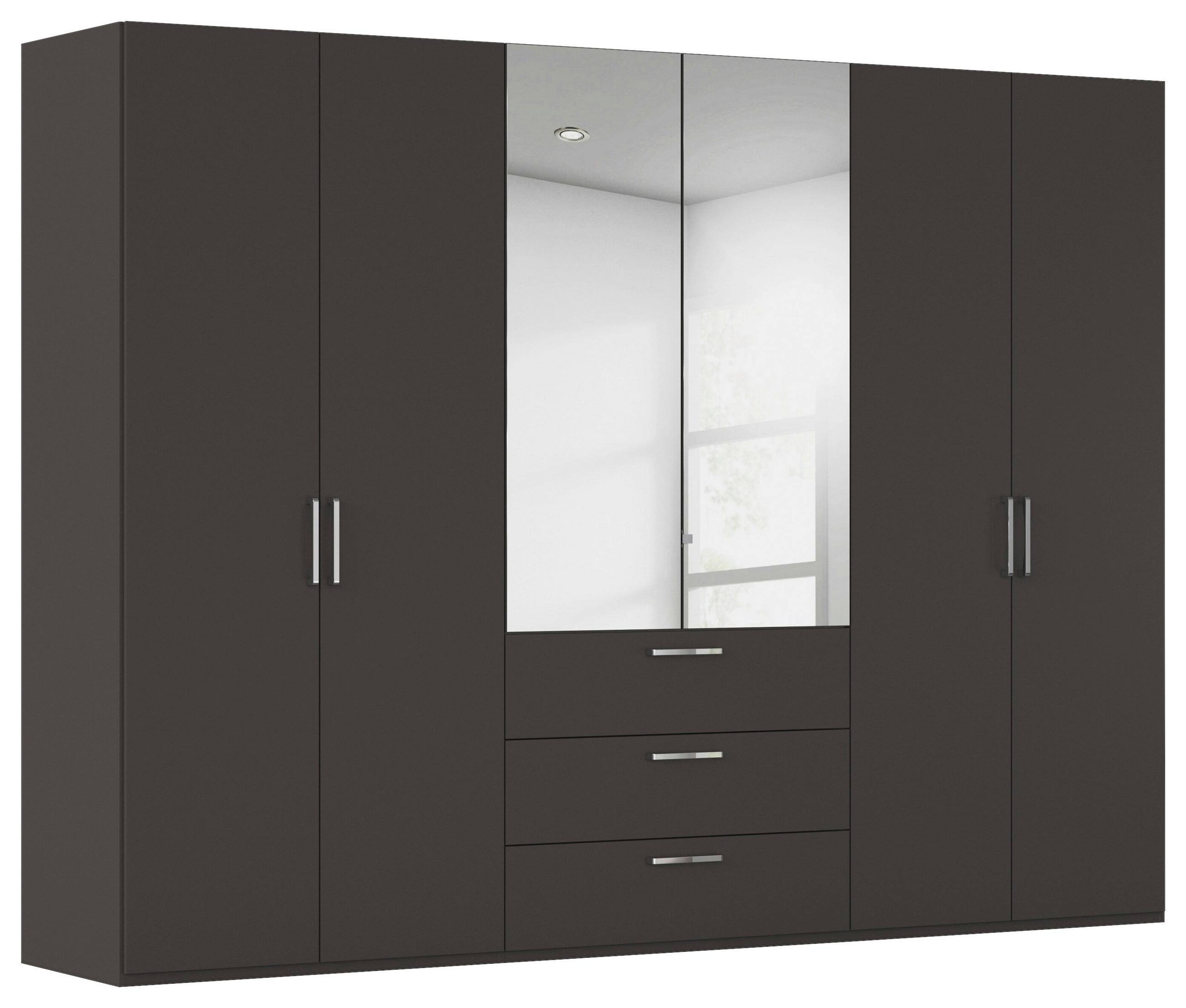DREHTÜRENSCHRANK 301/235/61 cm,  in Graphitfarben, 6-türig  - Chromfarben/Edelstahlfarben, Basics, Glas/Holzwerkstoff (301/235/61cm) - Novel