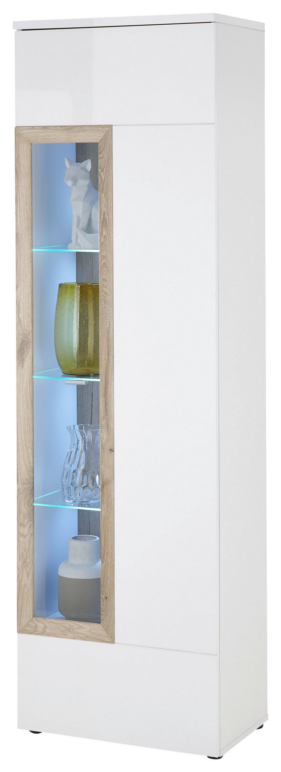 VITRINE  in Weiß, Weiß Hochglanz  - Weiß Hochglanz/Silberfarben, Design, Glas/Holzwerkstoff (60/197/38cm) - MID.YOU