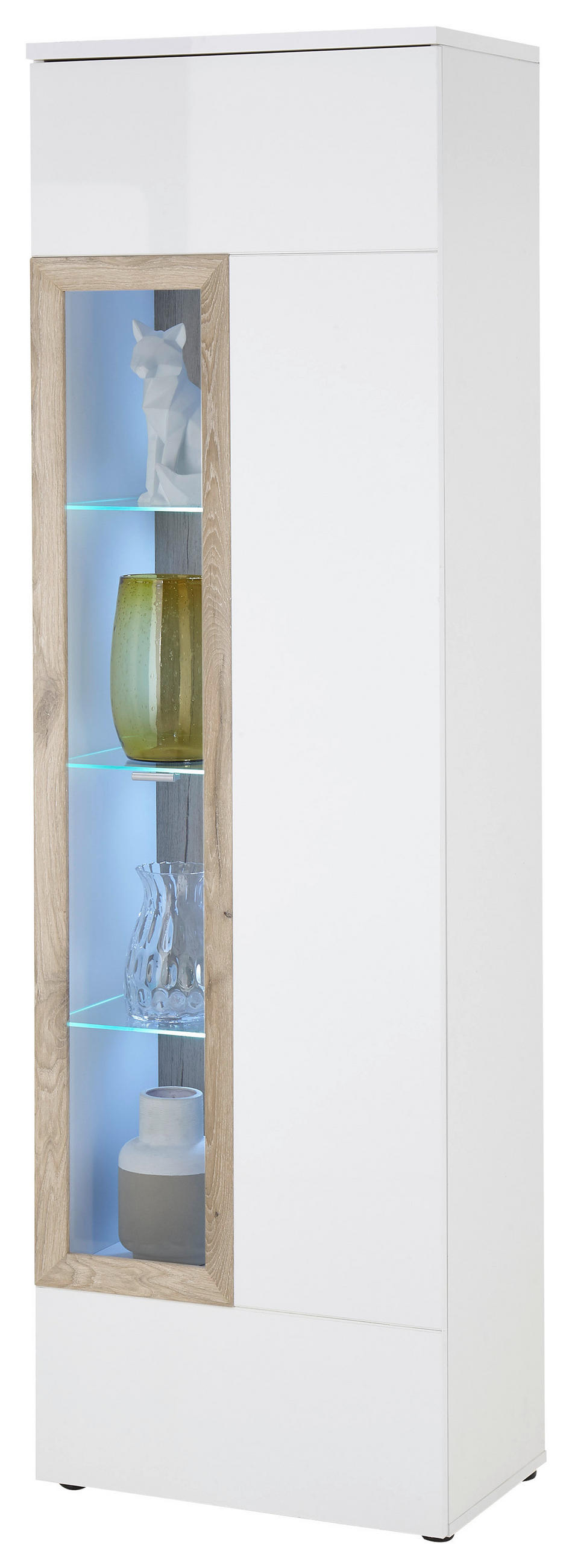 VITRINE  in Weiß, Weiß Hochglanz  - Weiß Hochglanz/Silberfarben, Design, Glas/Holzwerkstoff (60/197/38cm) - MID.YOU