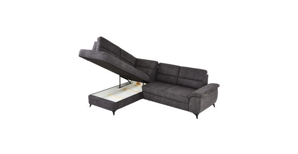 Wohnlandschaft inkl.Funktionen Dunkelgrau Lederlook - Dunkelgrau/Schwarz, KONVENTIONELL, Textil/Metall (194/257cm) - Cantus