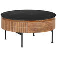 COUCHTISCH Mangoholz Hartholz rund Schwarz, Hellbraun 85/85/45 cm  - Hellbraun/Goldfarben, Design, Holz/Stein (85/85/45cm) - Novel