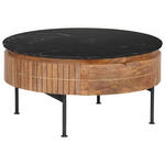 COUCHTISCH Mangoholz Hartholz rund Schwarz, Hellbraun 85/85/45 cm  - Hellbraun/Goldfarben, Design, Holz/Stein (85/85/45cm) - Novel