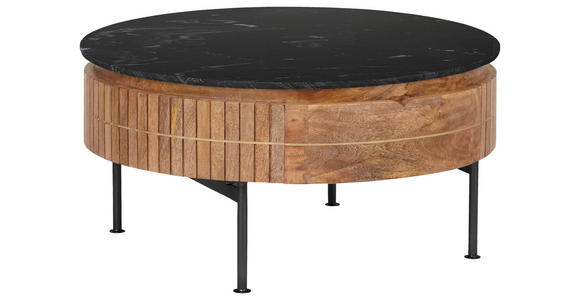 COUCHTISCH Mangoholz Hartholz 85/85/45 cm rund Schwarz, Hellbraun - Hellbraun/Goldfarben, Design, Holz/Stein (85/85/45cm) - Novel
