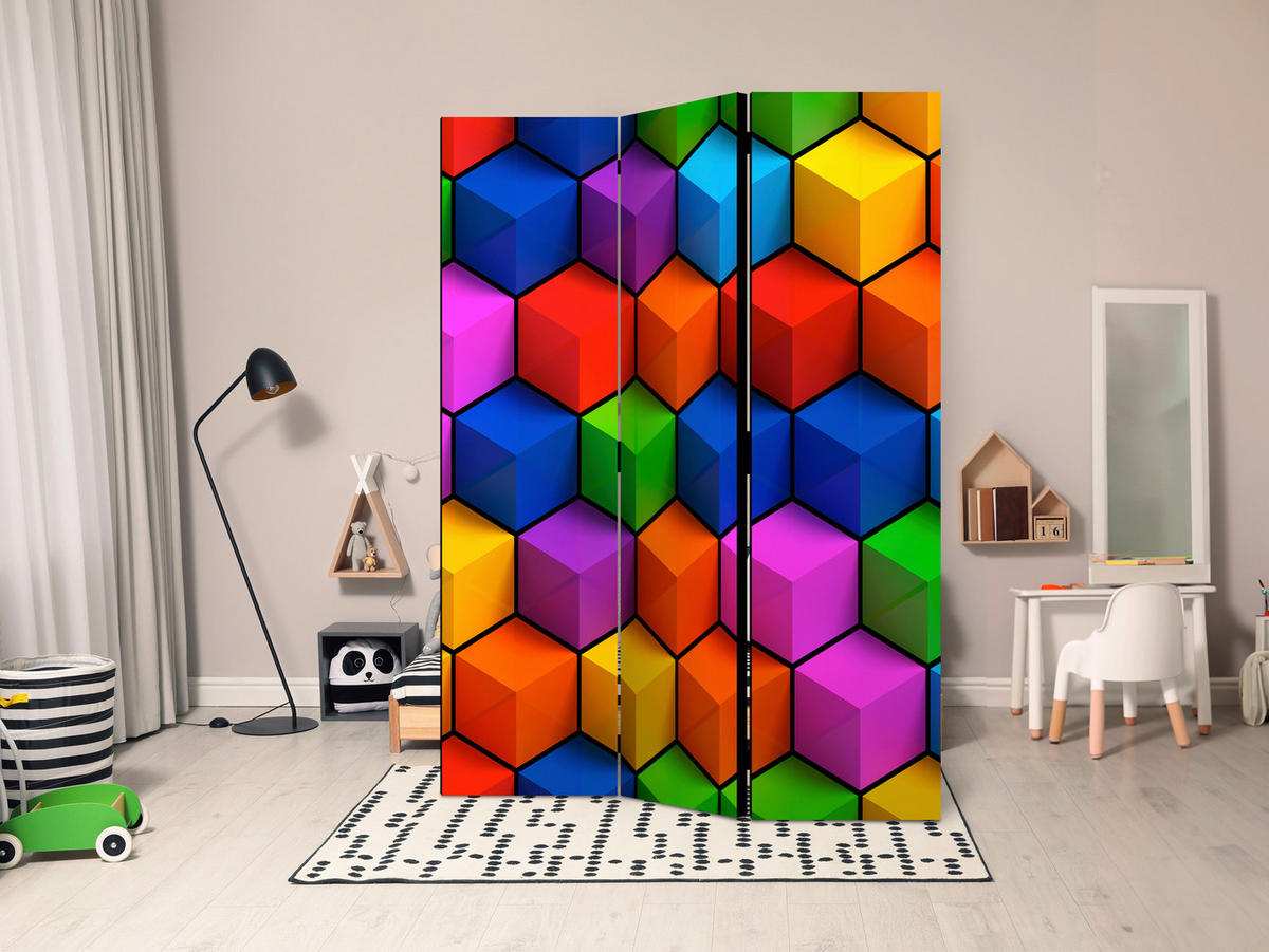 PARAVENT mit 3  Flügel - Multicolor, Basics, Holz/Textil (135/172/3cm) - artgeist