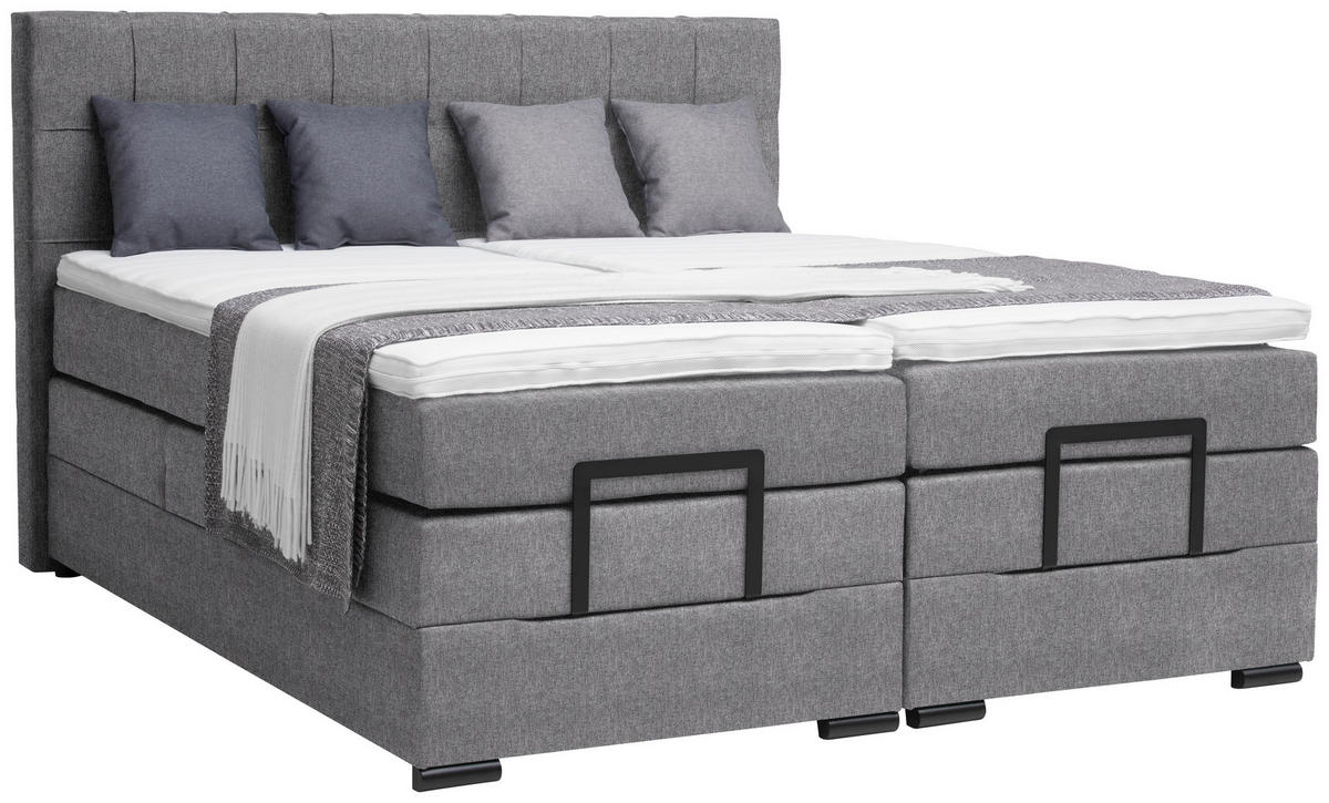 BOXSPRINGBETT 180/200 cm  in Hellgrau  - Hellgrau/Schwarz, KONVENTIONELL, Holz/Holzwerkstoff (180/200cm) - Moderano