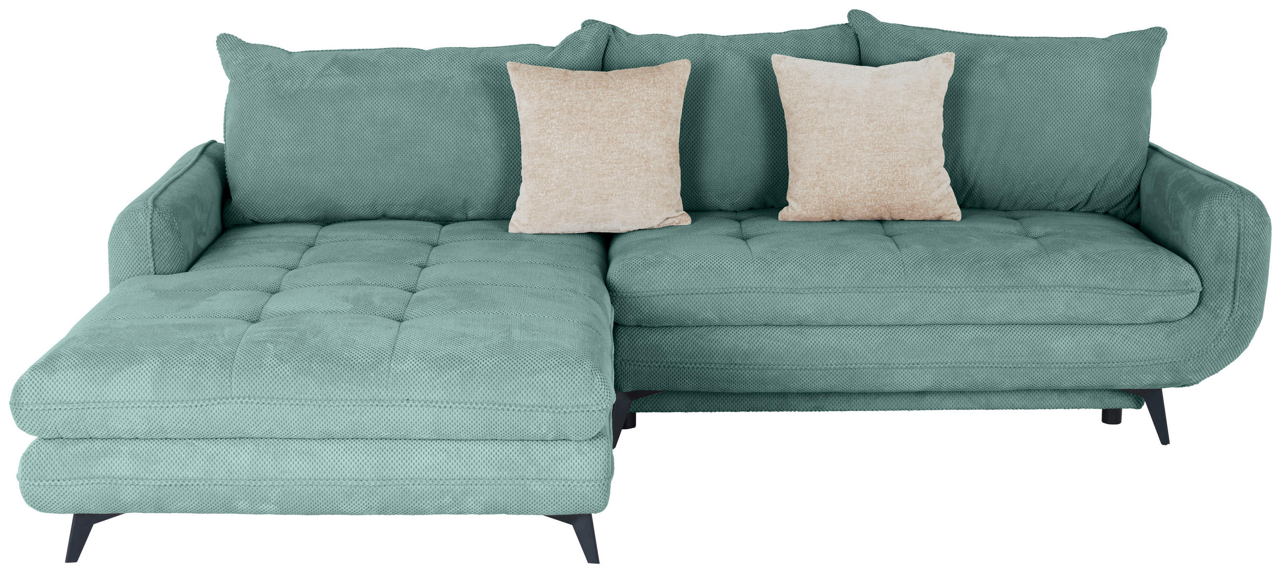 ECKSOFA WAVE Türkis Struktur Zierkissen, Rückenkissen, Bettkasten  - Türkis/Beige, MODERN, Textil/Metall (189/266cm) - MID.YOU