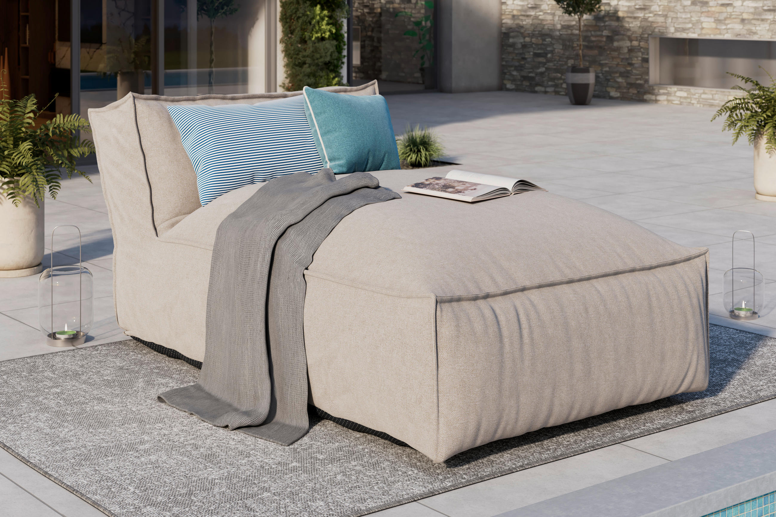 LOUNGESOFA  - Beige, MODERN, Textil (95/80/175cm) - Ambia Garden