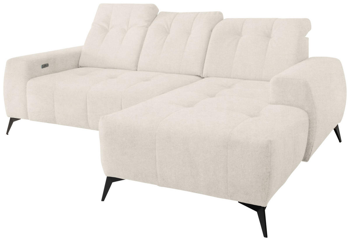 ECKSOFA Creme Mikrofaser  - Creme/Schwarz, MODERN, Textil/Metall (258/180cm) - Livetastic