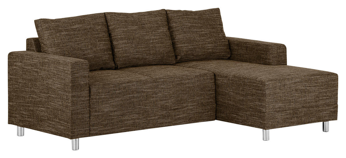 ECKSOFA Braun Struktur  - Chromfarben/Braun, Design, Textil/Metall (200/144cm) - MID.YOU