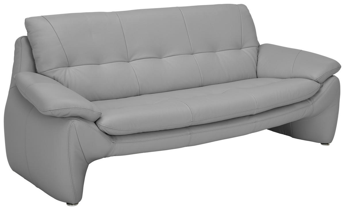 3-SITZER-SOFA Echtleder Grau  - Silberfarben/Grau, KONVENTIONELL, Leder/Metall (198/86/91cm) - Celina Home
