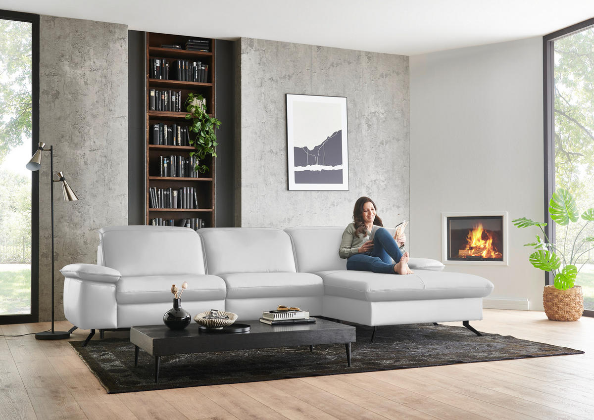 ECKSOFA  Echtleder Weiss  - Weiss/Schwarz, Design, Leder/Metall (307/169cm) - Beldomo Premium