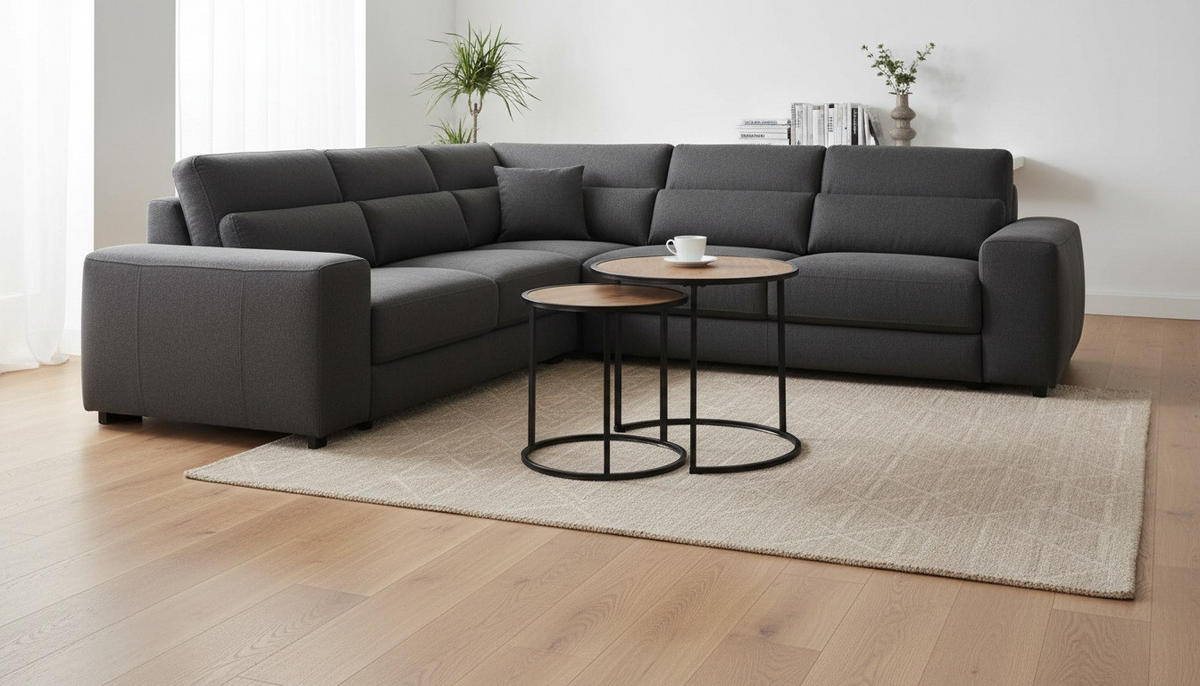 BEISTELLTISCHSET rund Schwarz, Eiche Artisan  - Schwarz/Eiche Artisan, Basics, Holzwerkstoff/Metall (50/40/50/40/45.5/39cm) - Carryhome