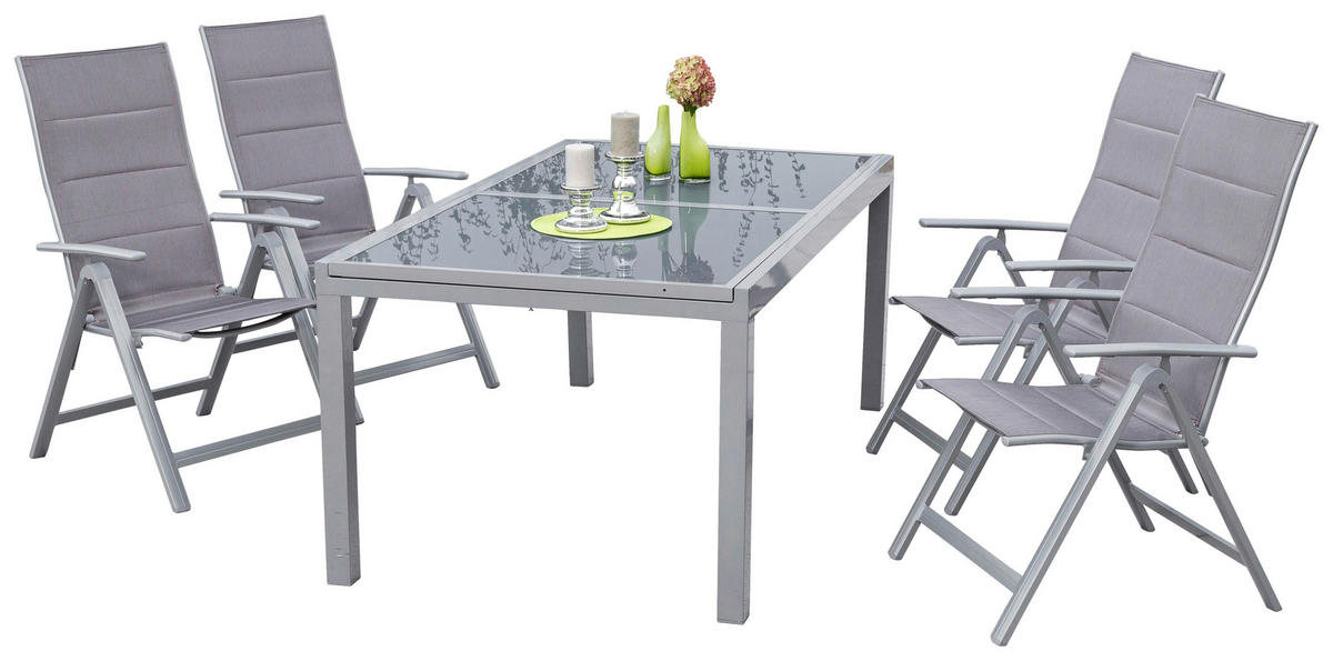 GARTENTISCHGRUPPE Aluminium  - Silberfarben/Braun, ROMANTIK / LANDHAUS, Glas/Textil - Gardenson