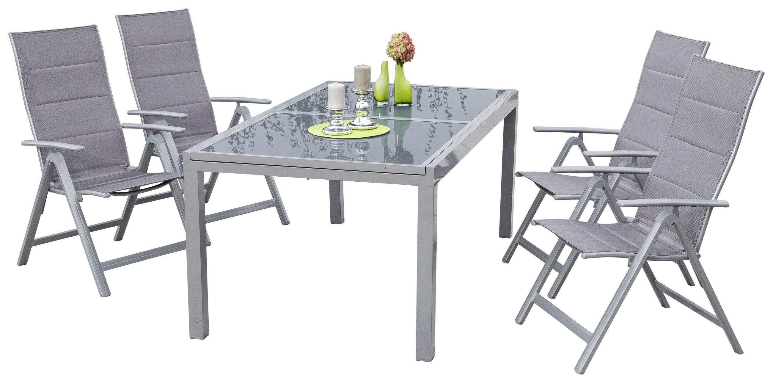 Gartengarnitur 5-tlg. Taviano Metall/textil/glas