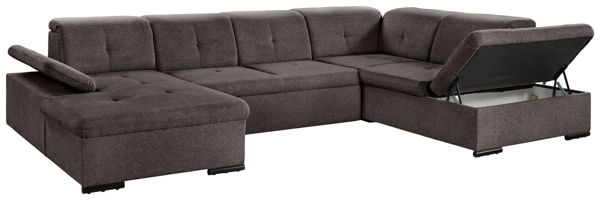 WOHNLANDSCHAFT Schwarz Chenille  - Schwarz/Grau, KONVENTIONELL, Kunststoff/Textil (240/340/188cm) - Carryhome