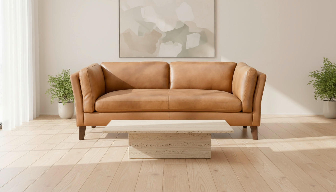 3-SITZER-SOFA SERA Echtleder Lederlook Cognac  - Cognac/Dunkelbraun, Design, Leder/Holz (190/72/88cm) - Livetastic