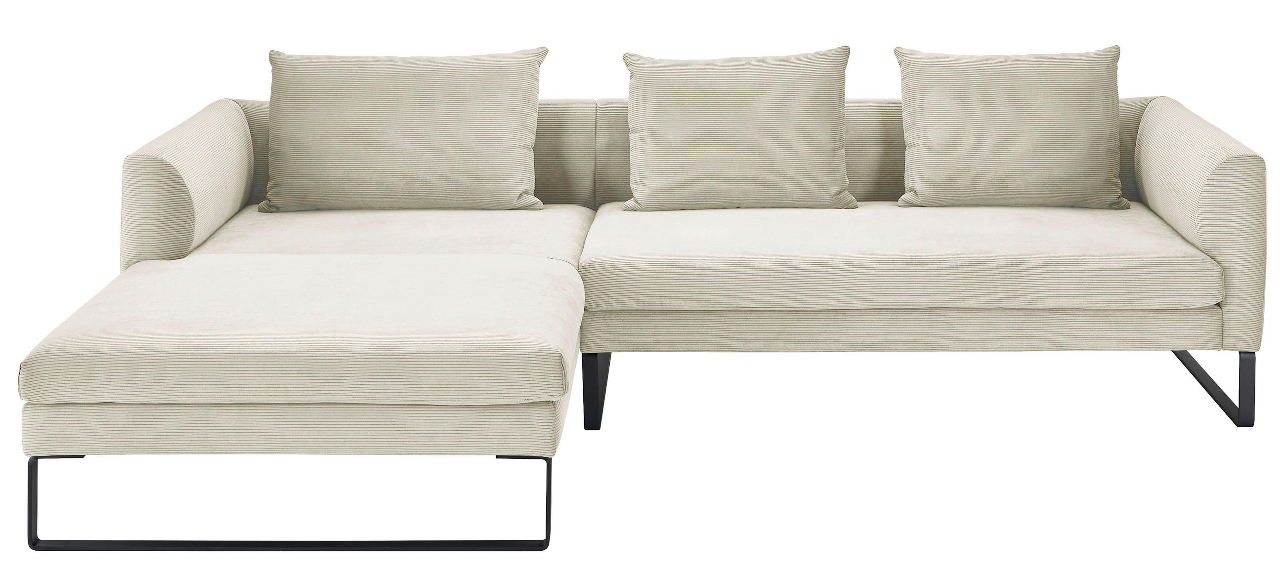 ECKSOFA Creme Cord  - Creme/Schwarz, KONVENTIONELL, Textil/Metall (178/284cm) - Hom`in