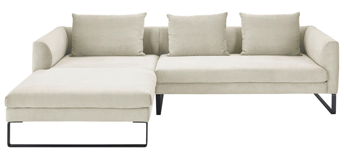 ECKSOFA in Cord Creme  - Creme/Schwarz, Konventionell, Textil/Metall (178/284cm) - Hom`in