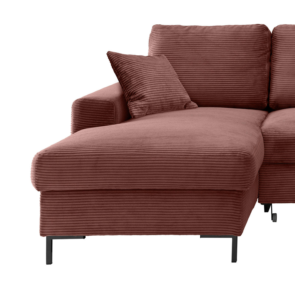 ECKSCHLAFSOFA  mit Rücken echt Cord Koralle  - Koralle/Schwarz, KONVENTIONELL, Textil/Metall (143/237cm) - Livetastic