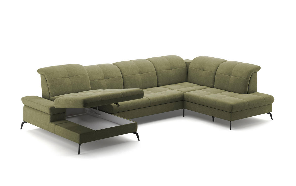 WOHNLANDSCHAFT in Flachgewebe Hellgrün  - Schwarz/Hellgrün, Konventionell, Textil/Metall (185/357/231cm) - Sit & More