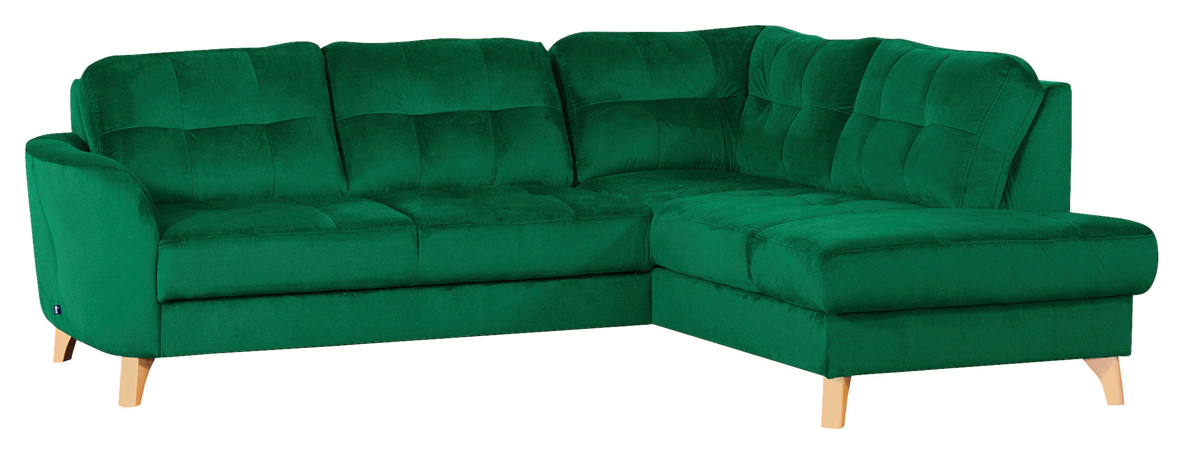 ECKSOFA Dunkelgrün Samt  - Dunkelgrün/Buchefarben, Design, Holz/Textil (236/190cm) - Livetastic